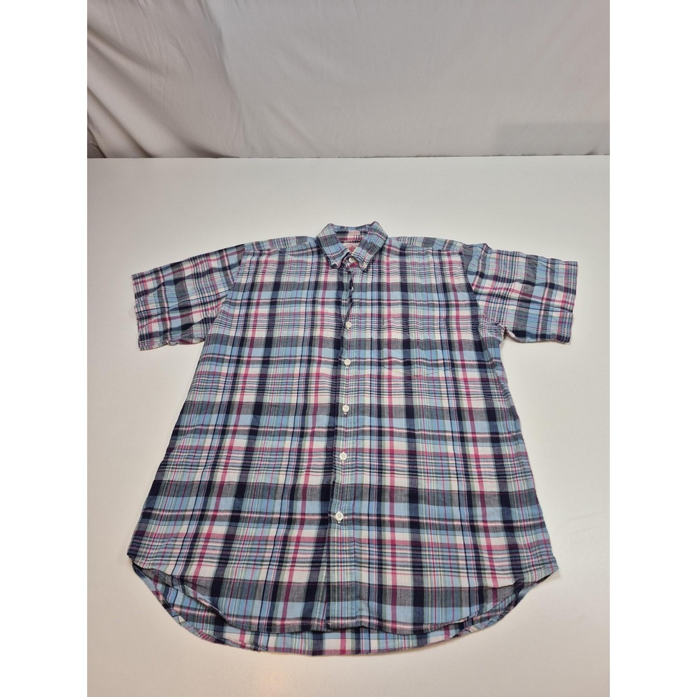 VTG J. Press Shirt Mens M Madras Plaid Short Sleeve Button Up Cotton Casual